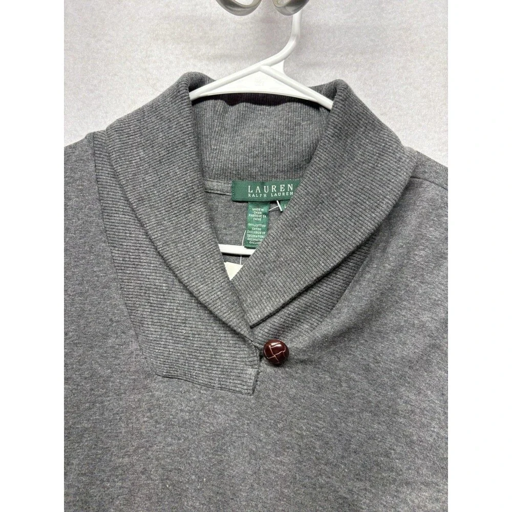 Lauren Ralph Lauren Gray Cotton Shawl Collar Toggle Button Sweater Womens Large
